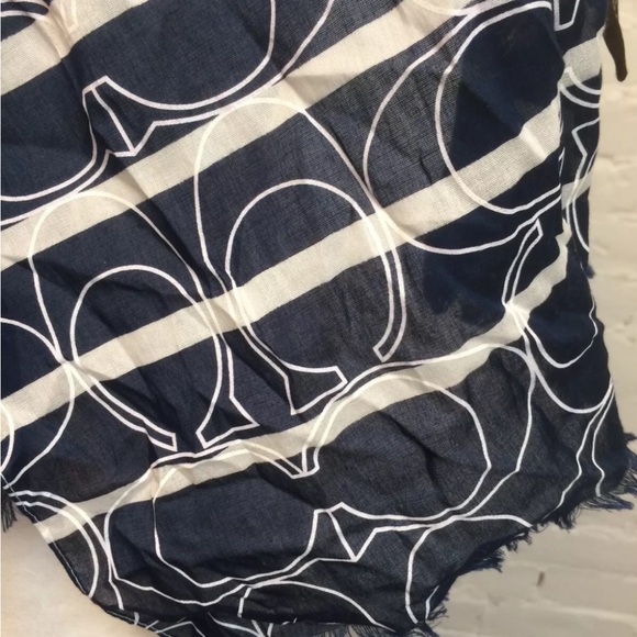 Coach cotton fringe scarf ombré stripe logo navy - Picture 2 of 6